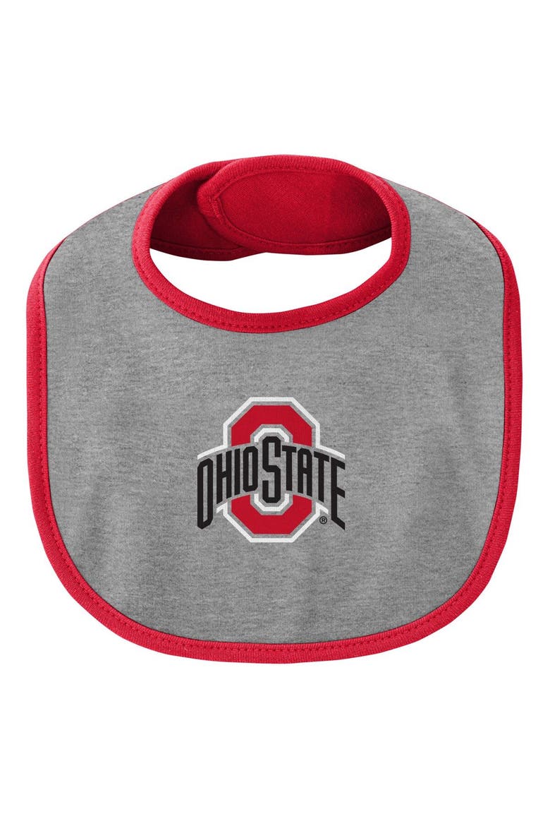Newborn & Infant Scarlet/Heather Gray Ohio State Buckeyes Little Champ Bodysuit Bib & Booties Set, Alternate, color, Scarlet