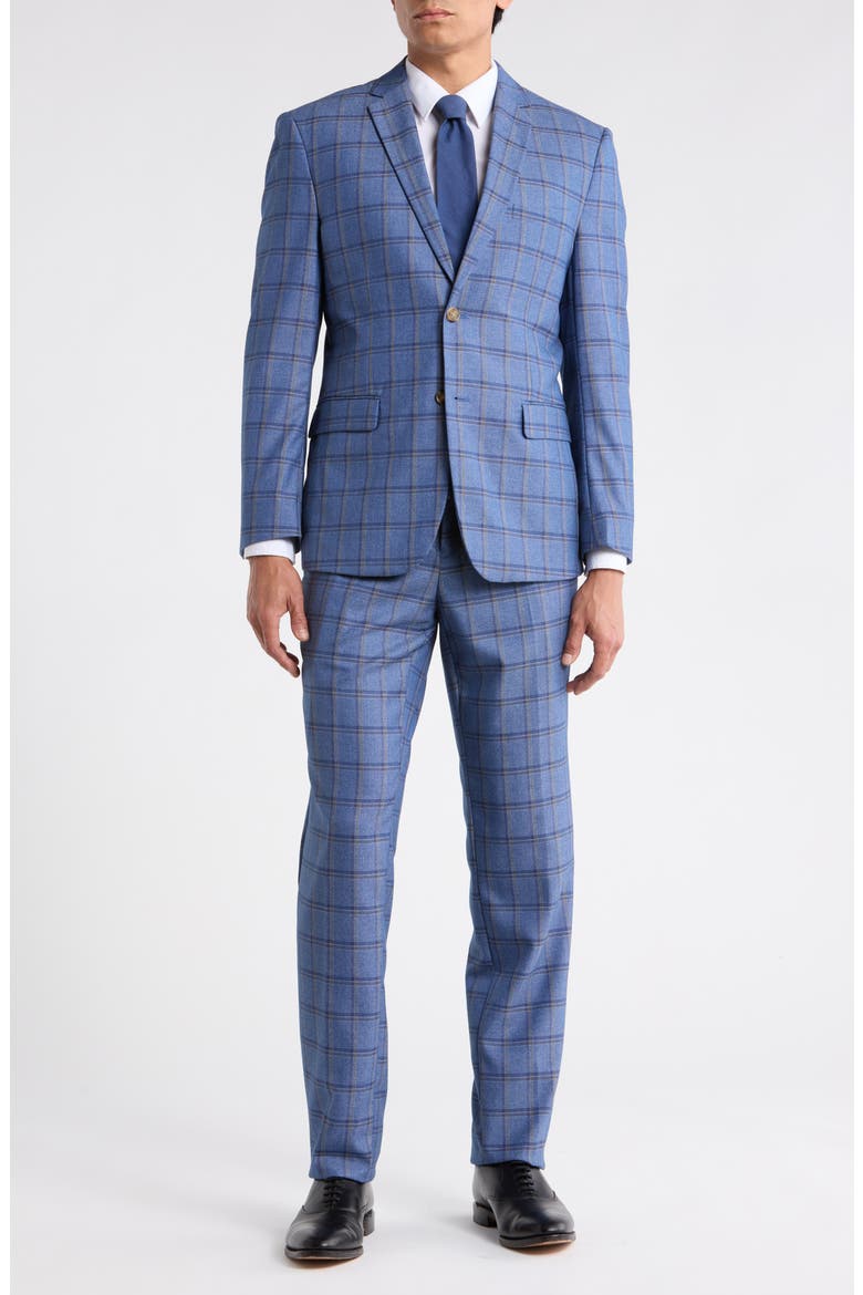 Slim Fit Plaid Stretch Two-Piece Suit, Main, color, BLUE