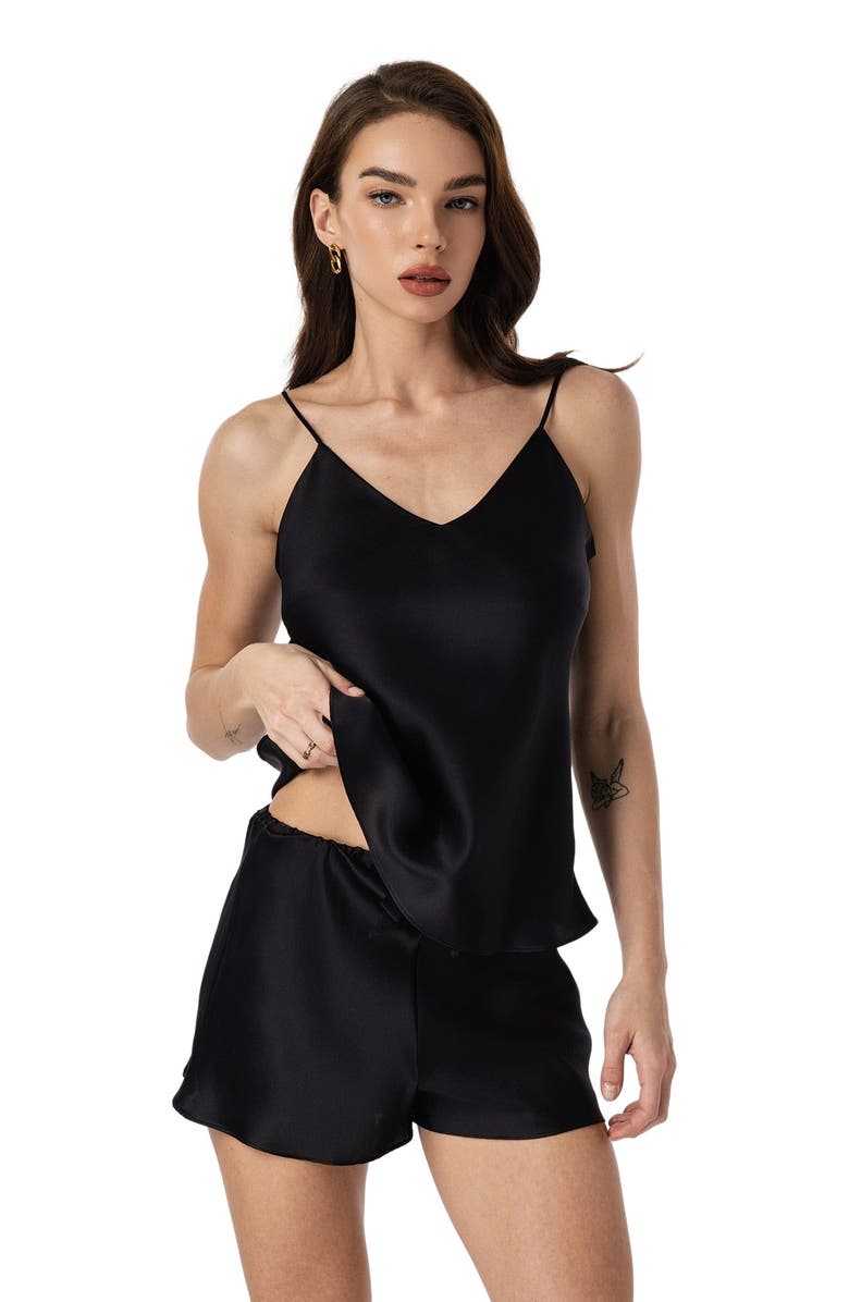 SILKSILKY Silk Spaghetti Strap Camisole Pajama Set, Alternate, color, 