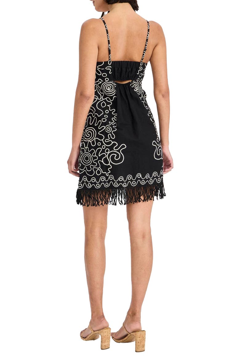 Embroidered Fringe Trim Sleeveless Minidress, Alternate, color, BLACK/ CREAM