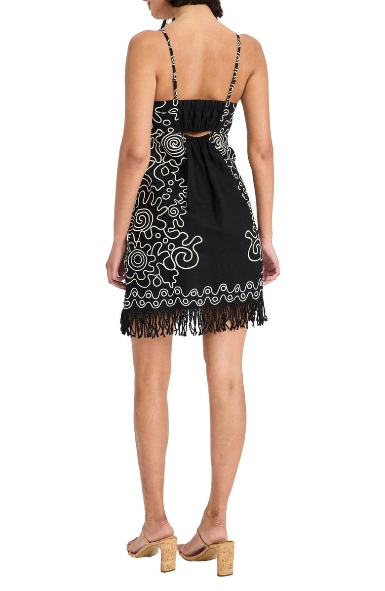 The Good Journey Embroidered Fringe Trim Sleeveless Minidress, Alternate, color, Black/ Cream