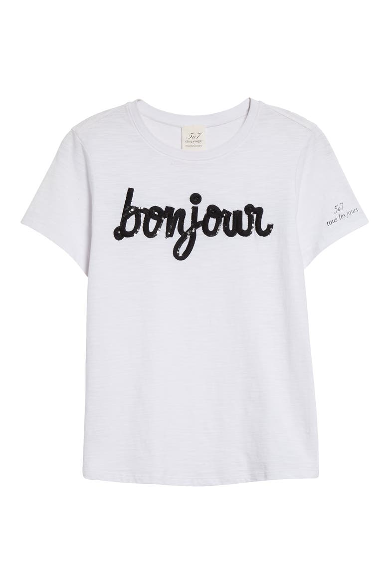 Sequin Shrunken Tee, Alternate, color, WHITE/BLACK