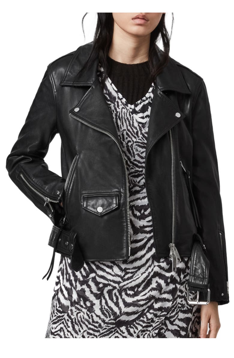 AllSaints Luna Lambskin Leather Biker Jacket, Alternate, color,