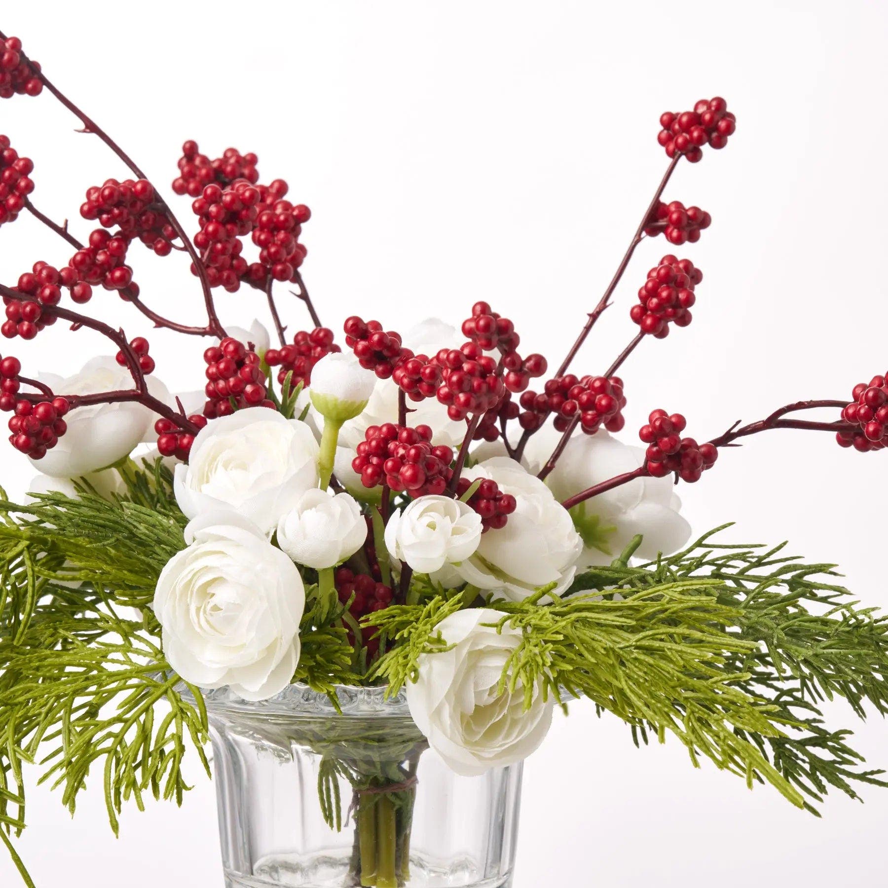 Darby Creek Trading White Ranunculus Blooms & Red Snowberry with Cedar ...