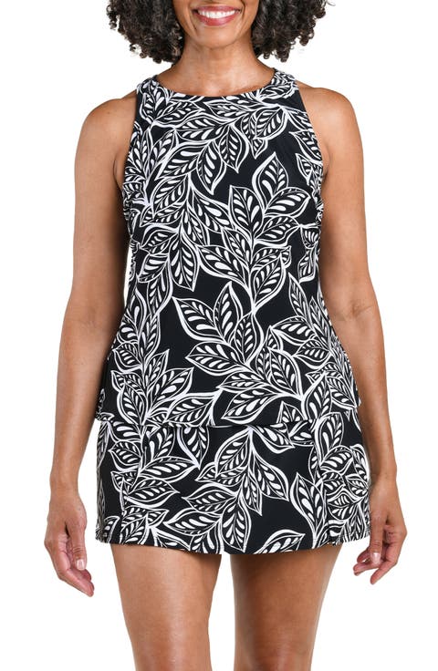 Native Vines High Neck Tankini Top