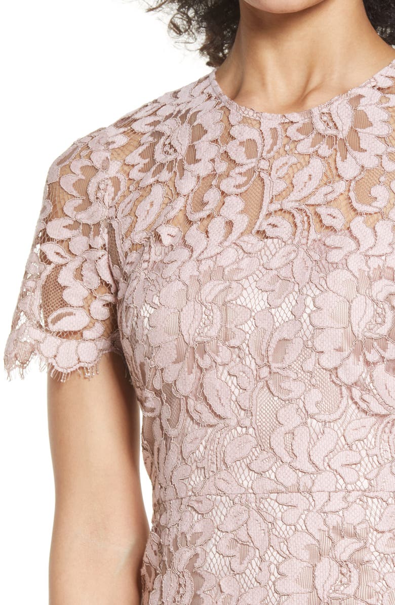 Eliza J Embroidered Lace Overlay Cocktail Dress, Alternate, color, Blush