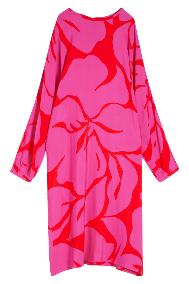 Dosta Giant Floral Print Long Sleeve Crepe Midi Dress, Alternate, color, FUCHSIA