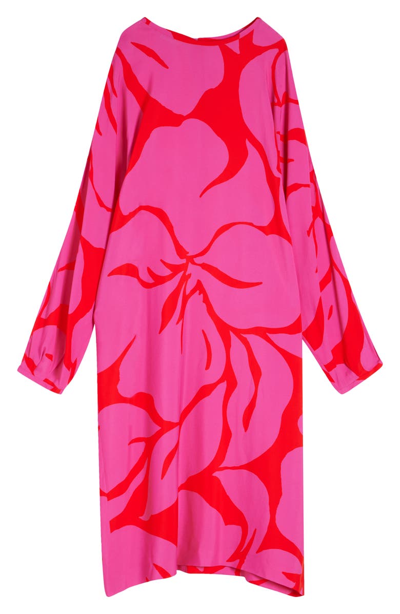 Dries Van Noten Dosta Giant Floral Print Long Sleeve Crepe Midi Dress, Alternate, color, Fuchsia