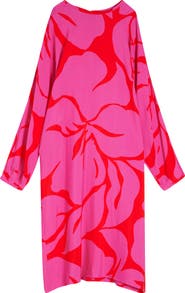 Dries Van Noten Dosta Giant Floral Print Long Sleeve Crepe Midi Dress