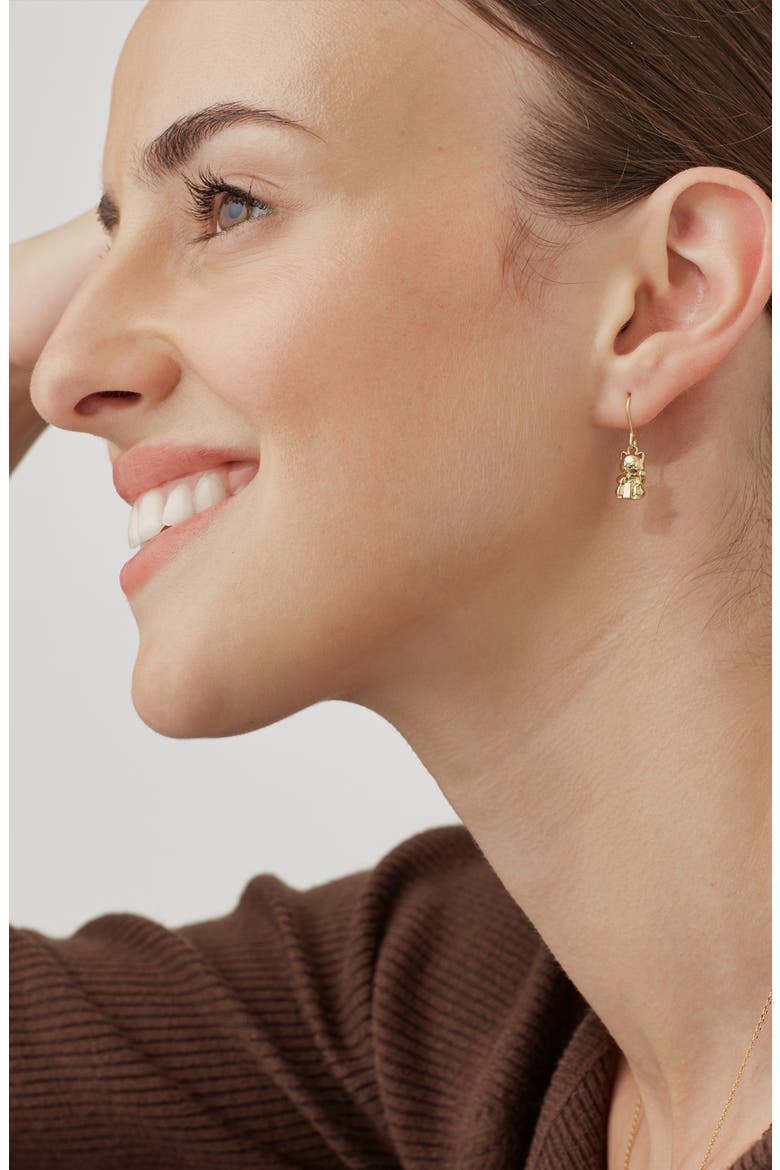 Lucky Cat Drop Earrings, Alternate, color, GOLD