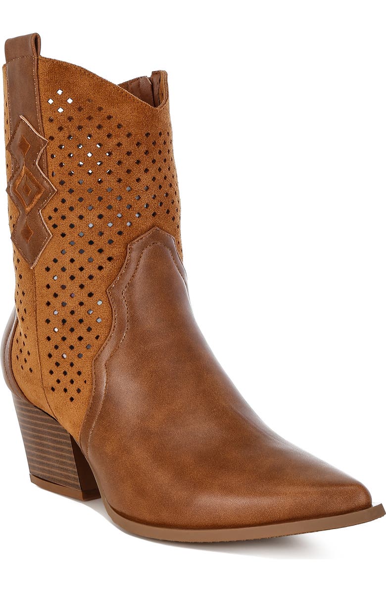 LONDON RAG Lomela Perforated Block Heel Boot, Main, color, Tan