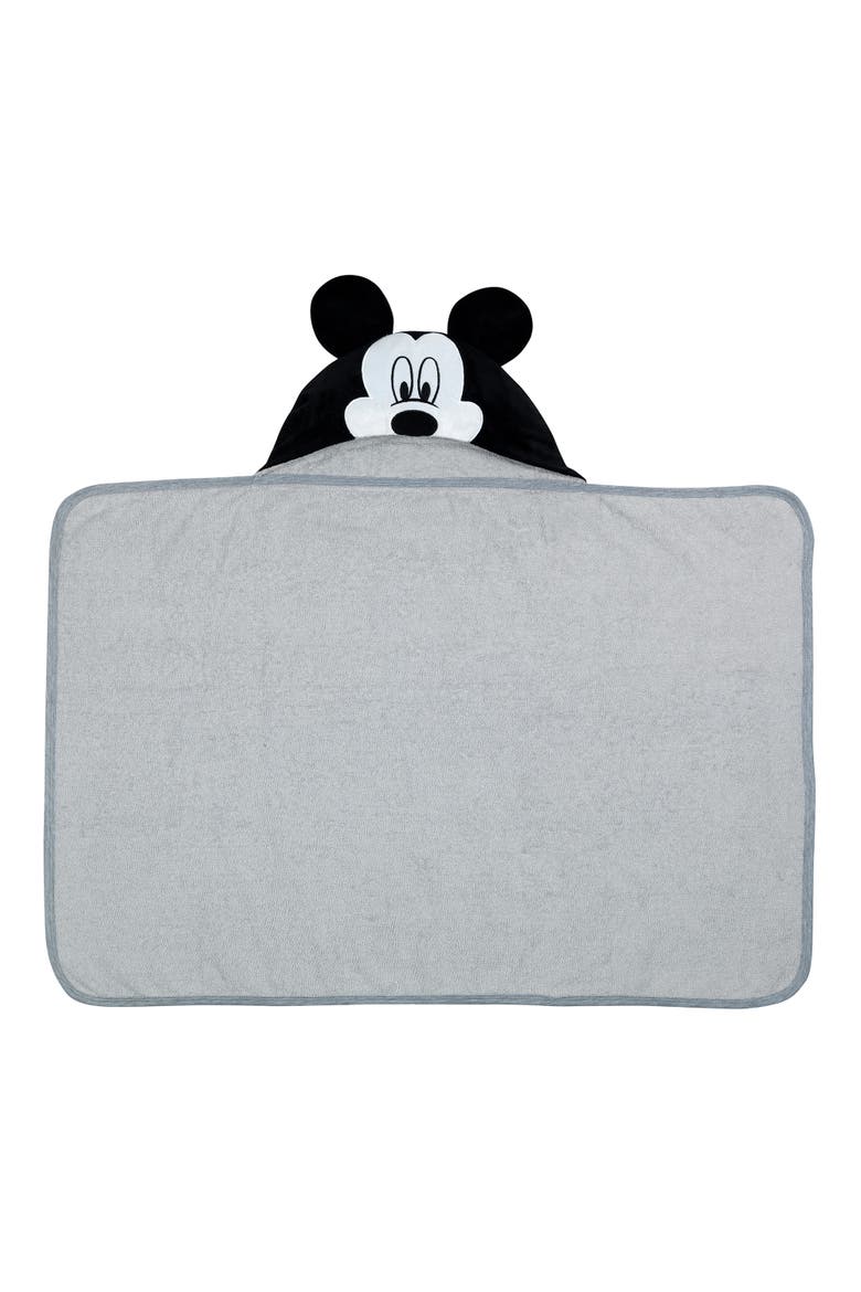 Disney Baby Mickey Mouse Cotton Hooded Baby Bath Towel, Alternate, color, Gray