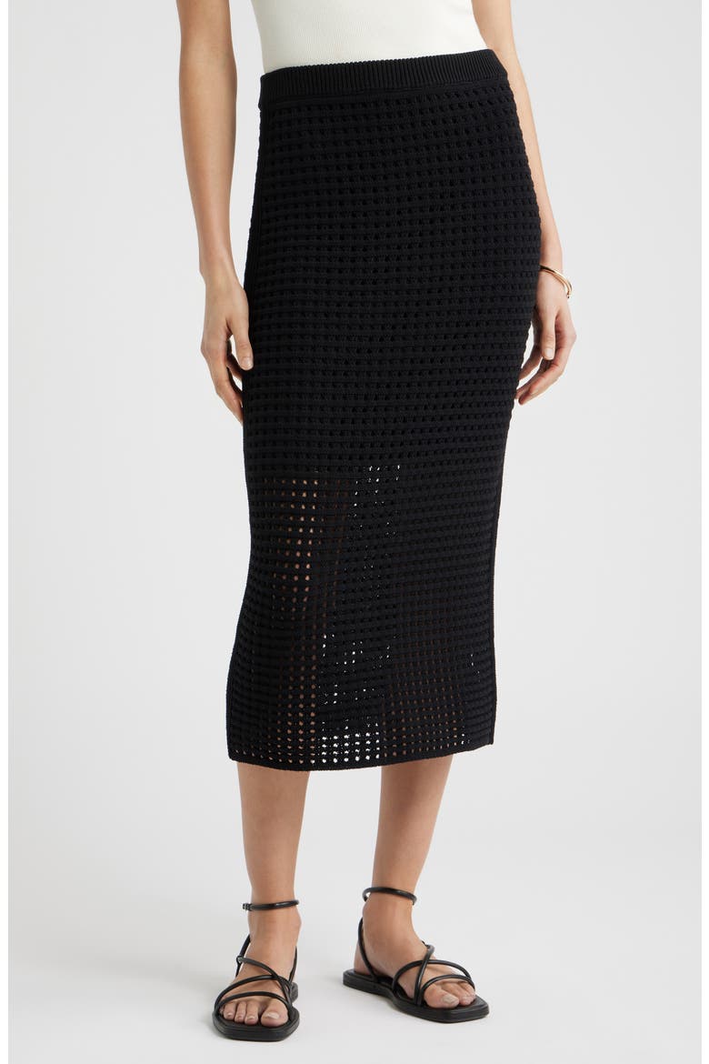 Mesh Stitch Midi Skirt, Main, color, BLACK