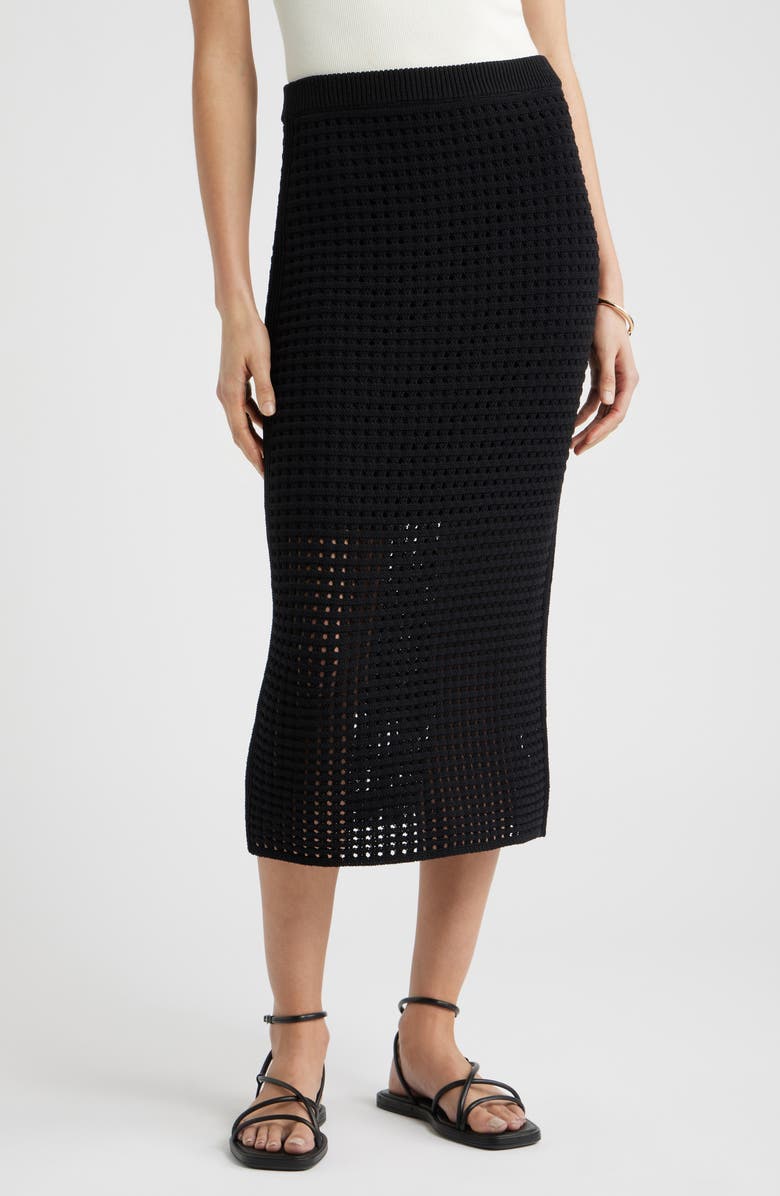 Nordstrom Mesh Stitch Midi Skirt, Main, color, Black