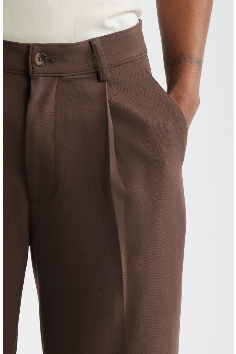 Relaxed Pleated Stretch Twill Pants, Alternate, color, BROWN COCOA