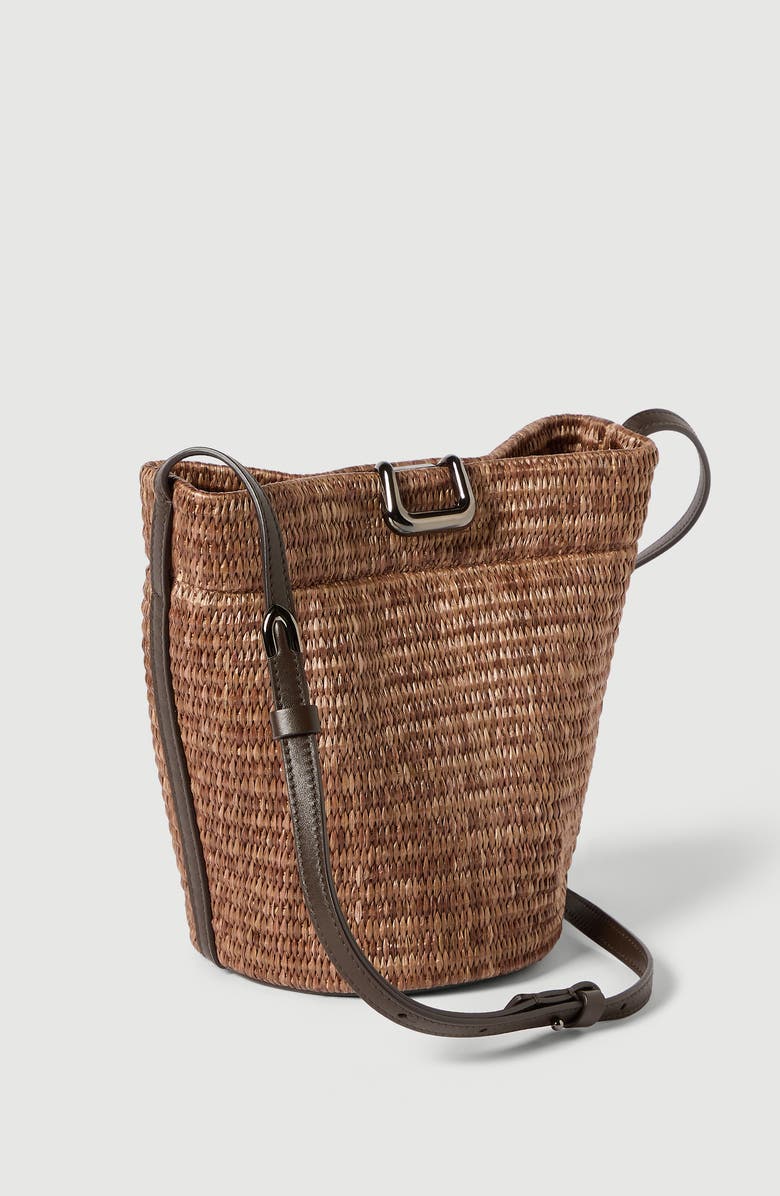 Brunello Cucinelli Raffia sartorial small bucket bag, Alternate, color, Light Brown