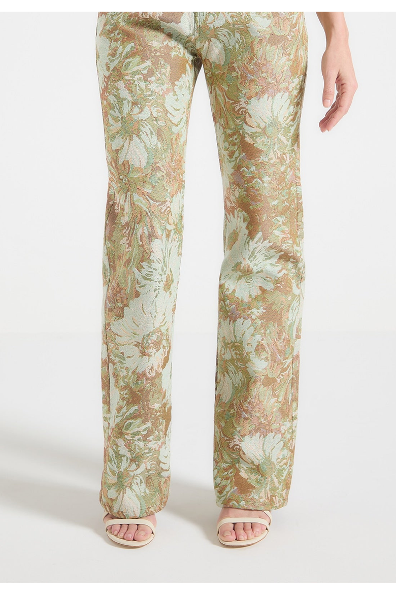 Gia Jacquard High Waist Straight Leg Jeans, Alternate, color, Sage