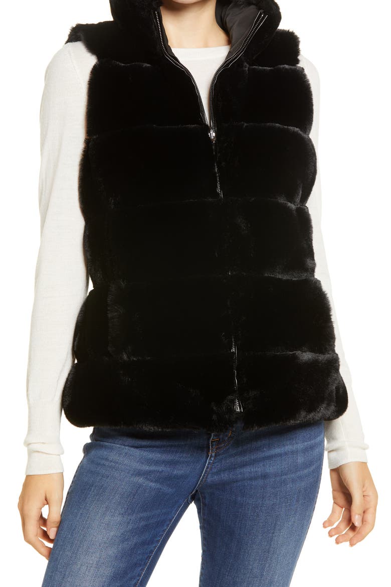 Faux Fur Reversible Vest, Alternate, color, BLACK