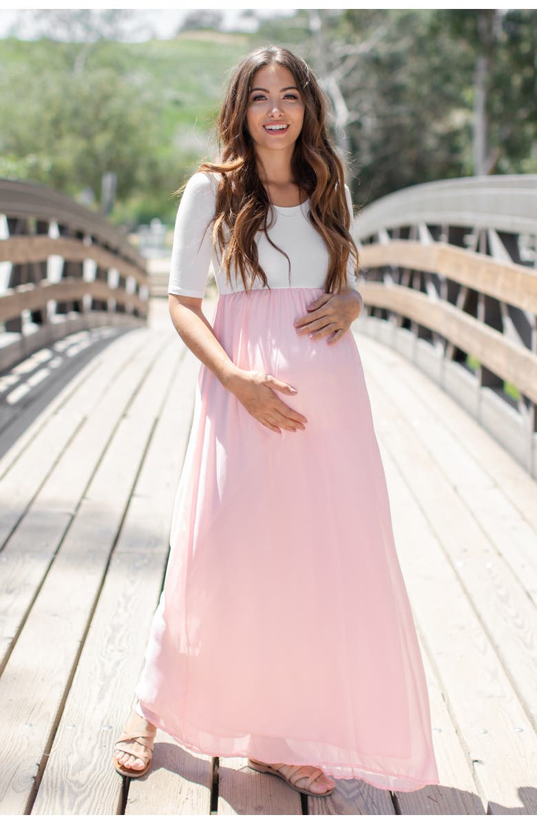 PinkBlush Petite Chiffon Colorblock Maternity Maxi Dress, Alternate, color,