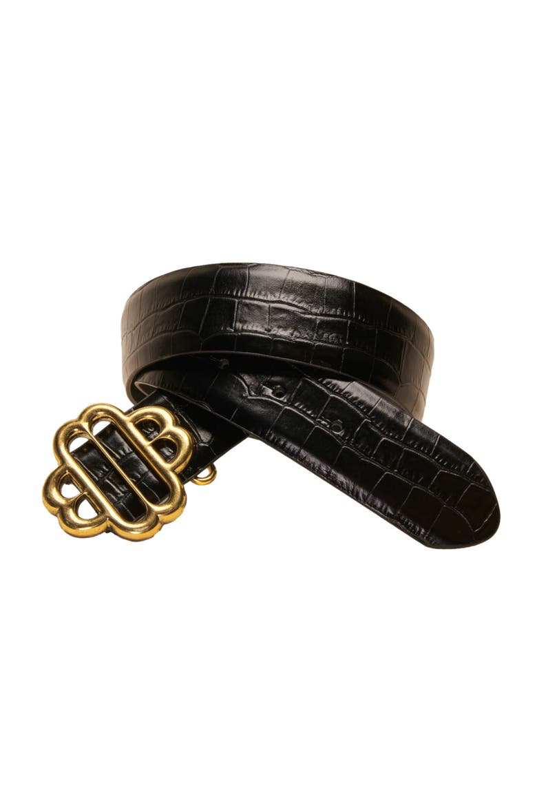 Croc-effect Leather Double M Belt, Alternate, color, Black