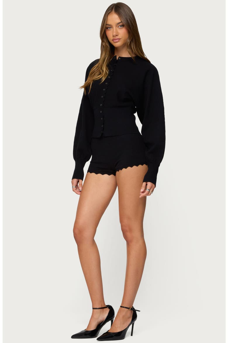 Maizy Scalloped Knit Microshorts, Alternate, color, BLACK