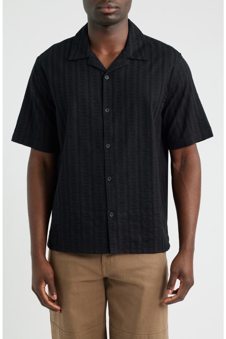 Didcot Tonal Dobby Stripe Camp Shirt, Main, color, BLACK