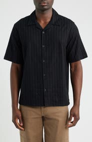 Wax London Didcot Tonal Dobby Stripe Camp Shirt