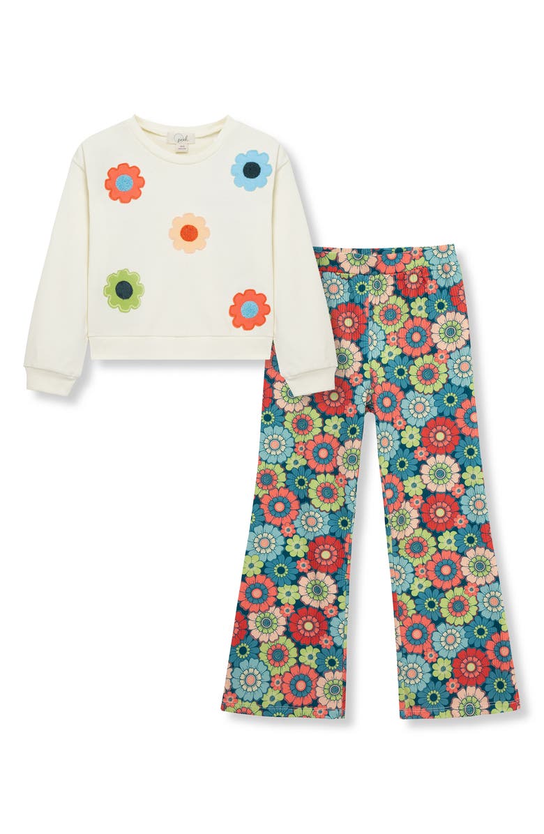 Peek Aren't You Curious Kids' Flower Sweater & Flare Pants Set, Main, color, 