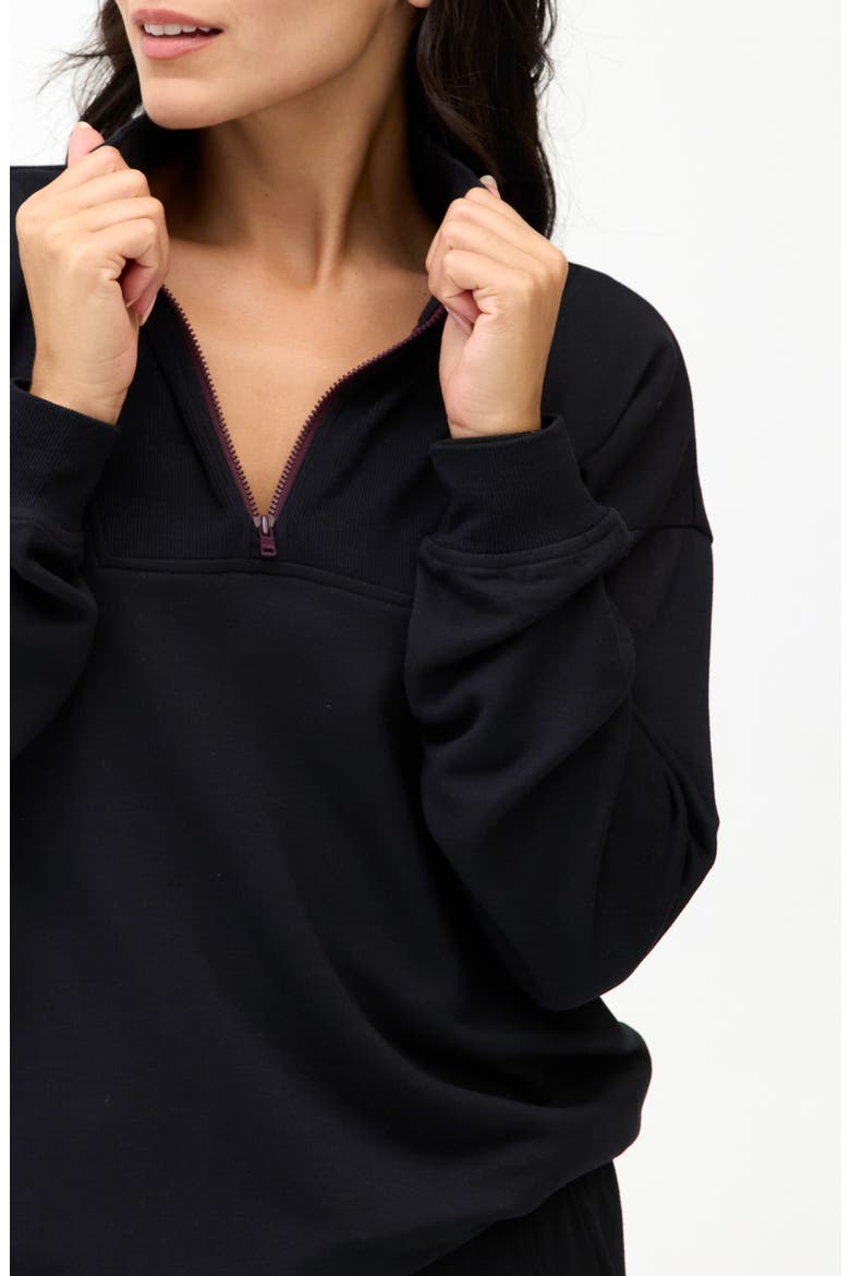 Nyla Fleece Half Zip Pullover, Alternate, color, BLACK/ ULTRA MAROON