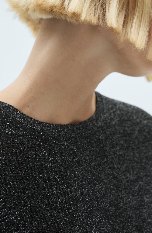 Shop Mango Metallic Crewneck Sweater In Black
