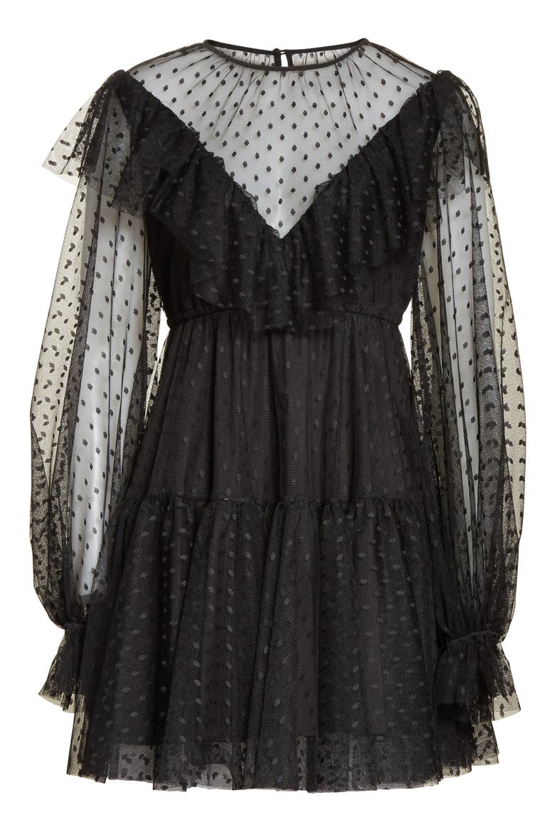 Dot Tulle Victorian Dress, Alternate, color, BLACK