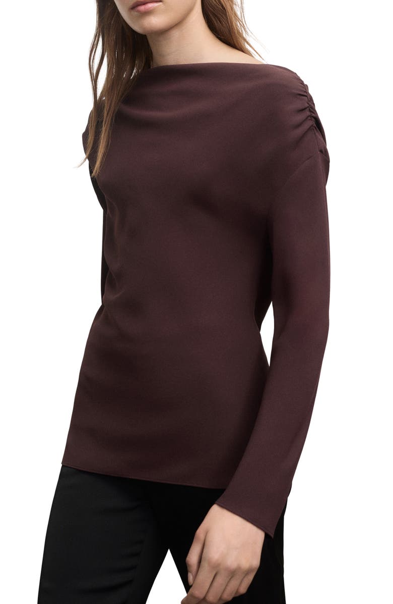 MANGO Asymmetric Long Sleeve Top, Main, color, Brown