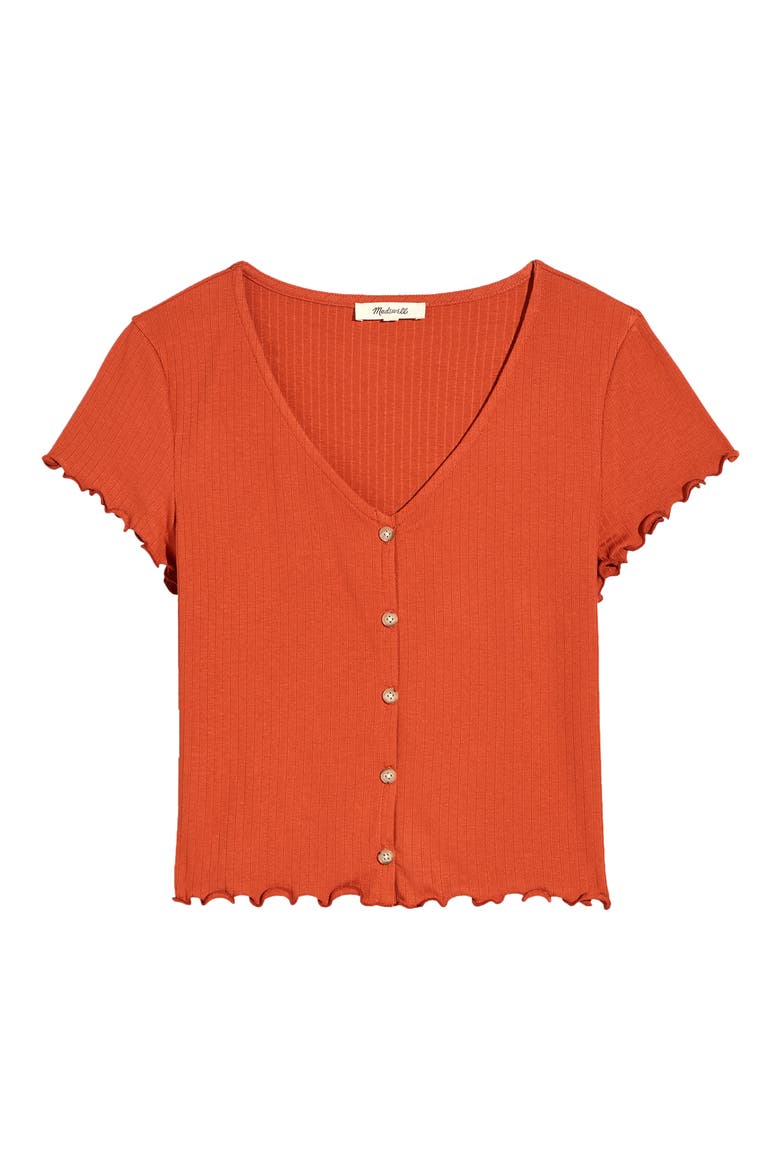 Rib Button Front V-Neck T-Shirt, Alternate, color, SALVAGED BARN