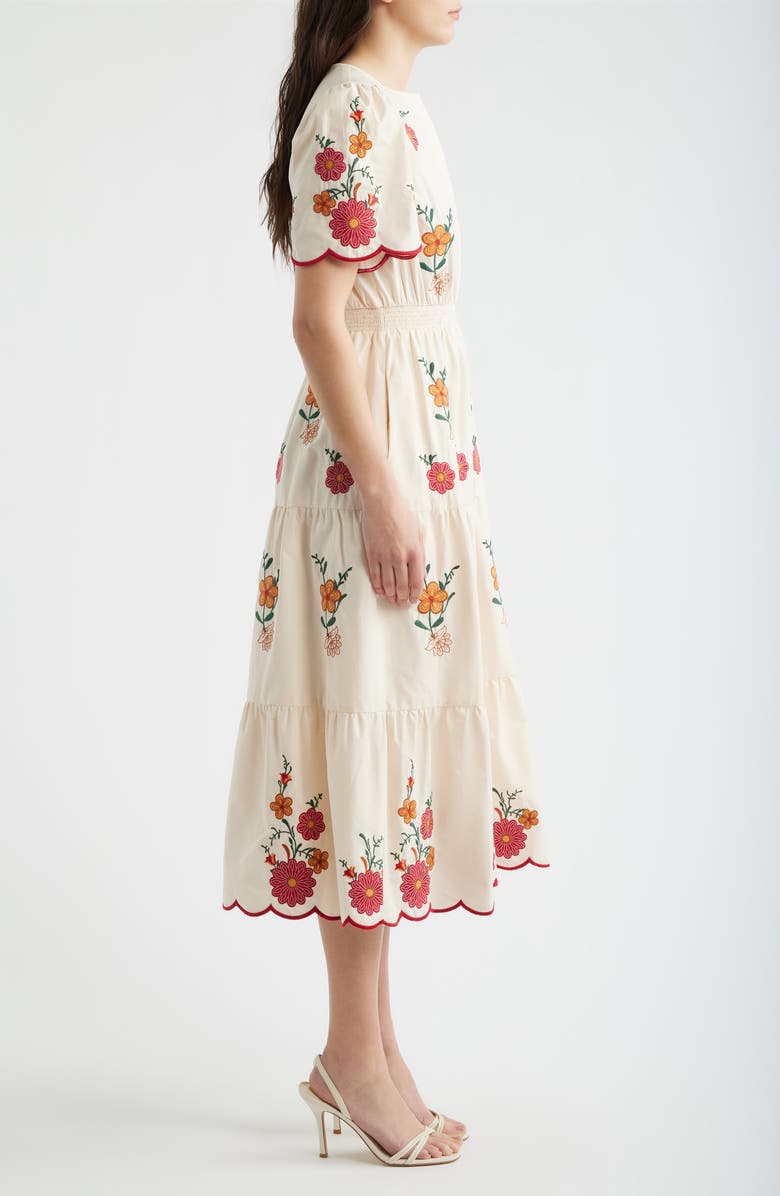 ZOE AND CLAIRE Embroidered Puff Sleeve Midi Dress, Alternate, color, Red Multi