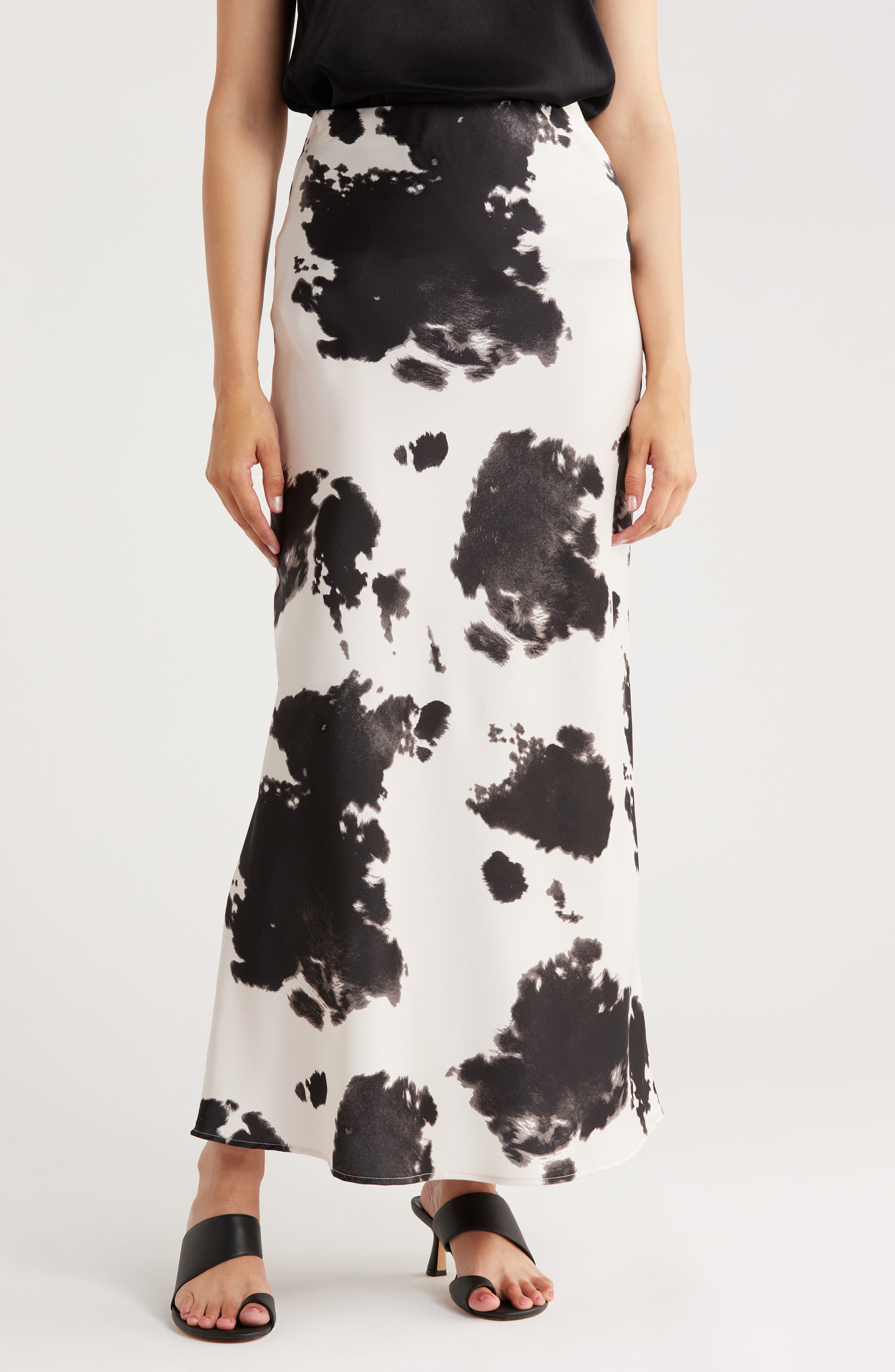 Renee C Cow Print Satin Maxi Skirt