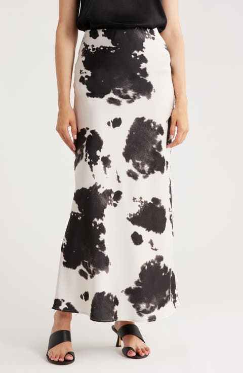 Cow Print Satin Maxi Skirt