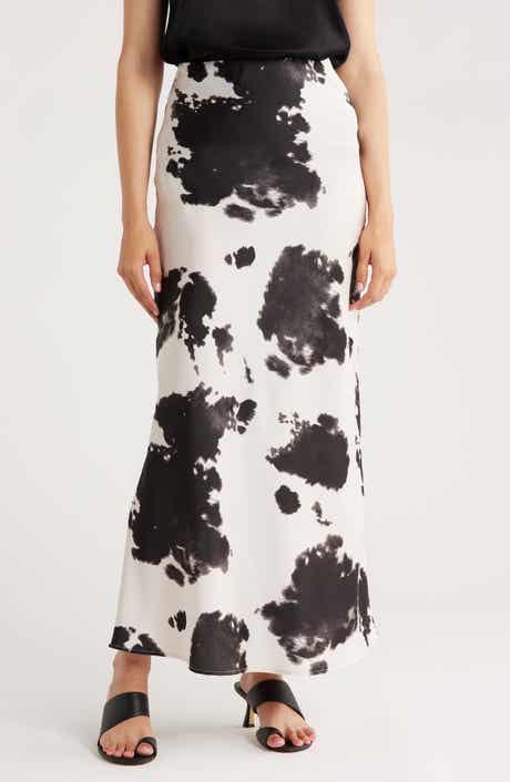 Renee C Cow Print Satin Maxi Skirt