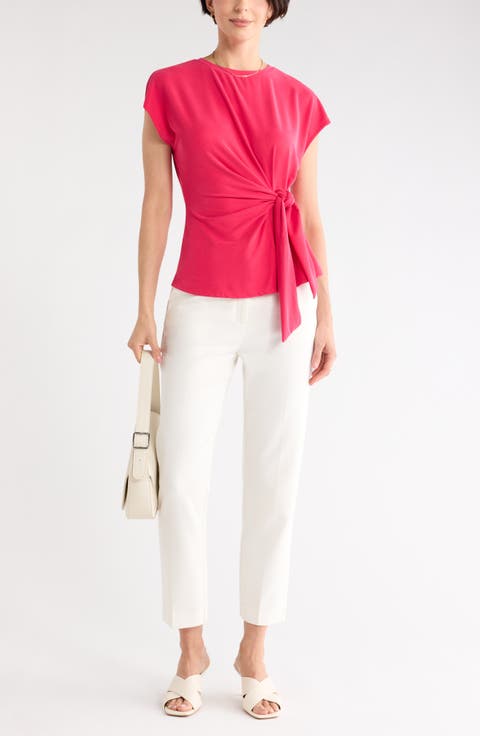 Short Sleeve Tie Detail Top