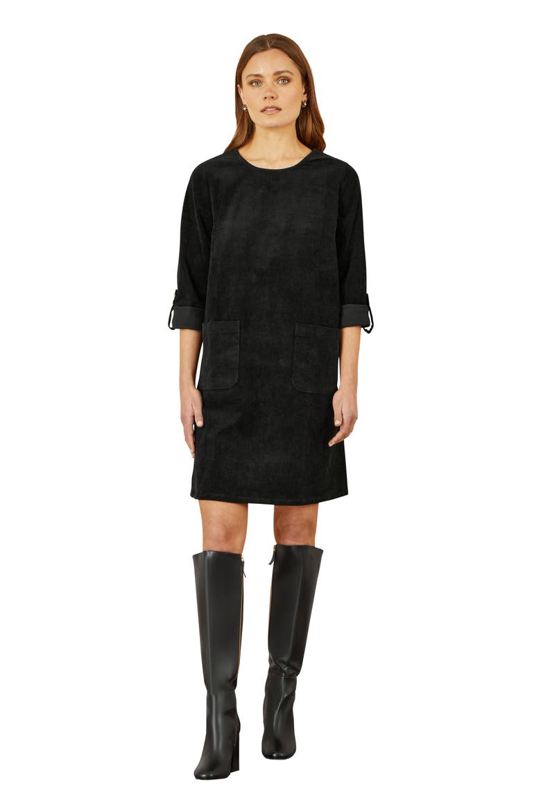 Cord Tunic Dress With Pockets, Main, color, Black