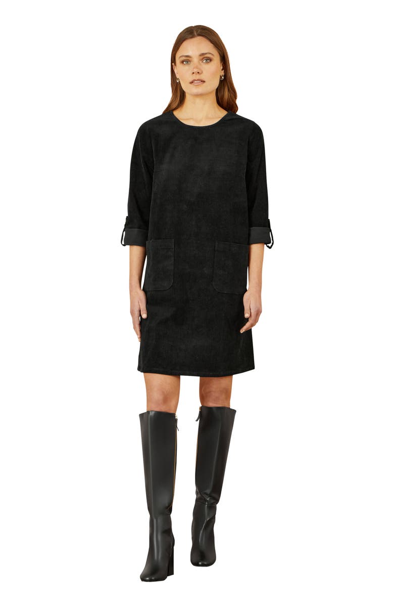 Yumi Cord Tunic Dress With Pockets, Main, color, Black