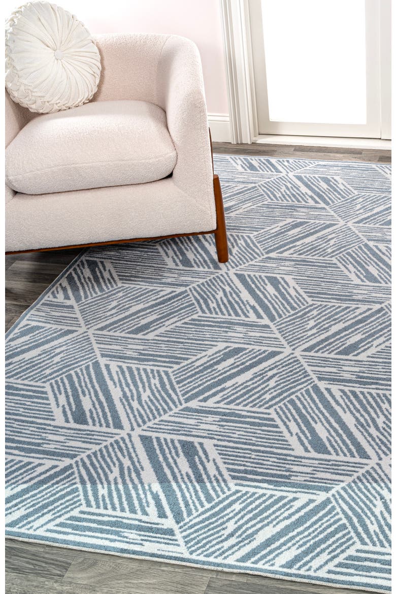 Vector Modern Coastal Geometric Machine-Washable Area Rug, Alternate, color, Blue/Cream