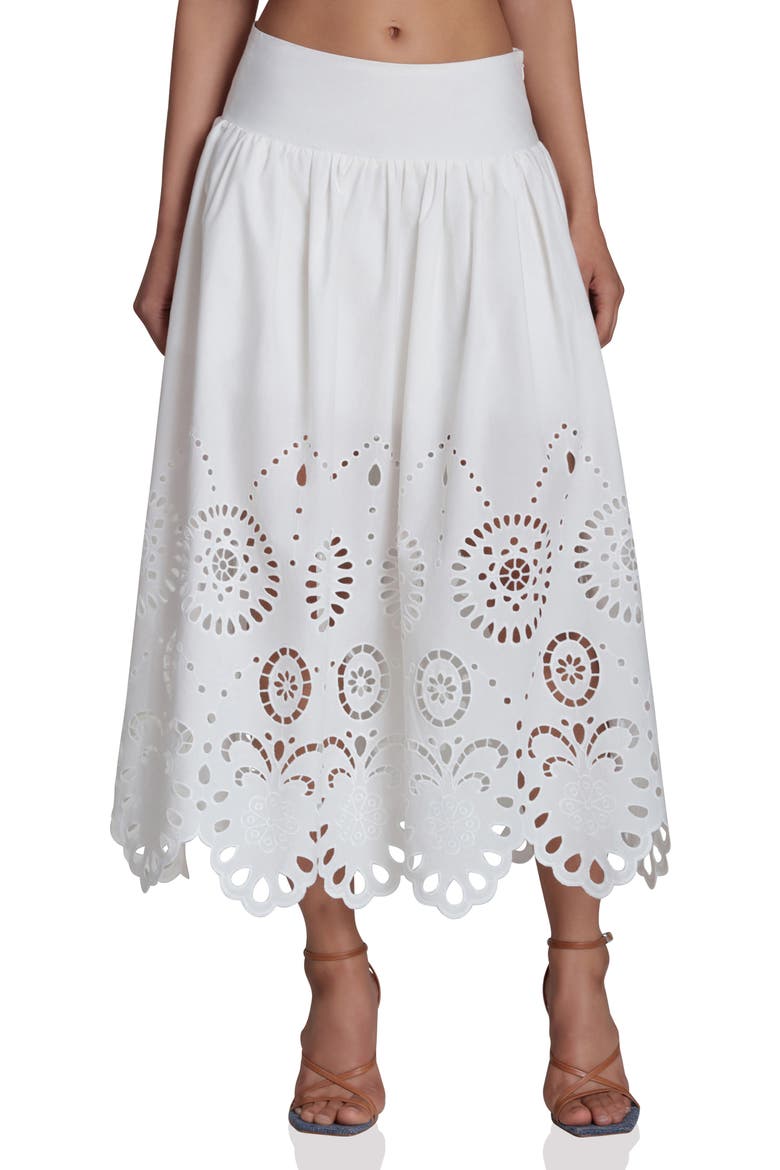 Cotton Eyelet Detail Midi Skirt, Main, color, WHITE