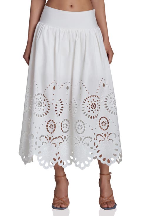 Cotton Eyelet Detail Midi Skirt