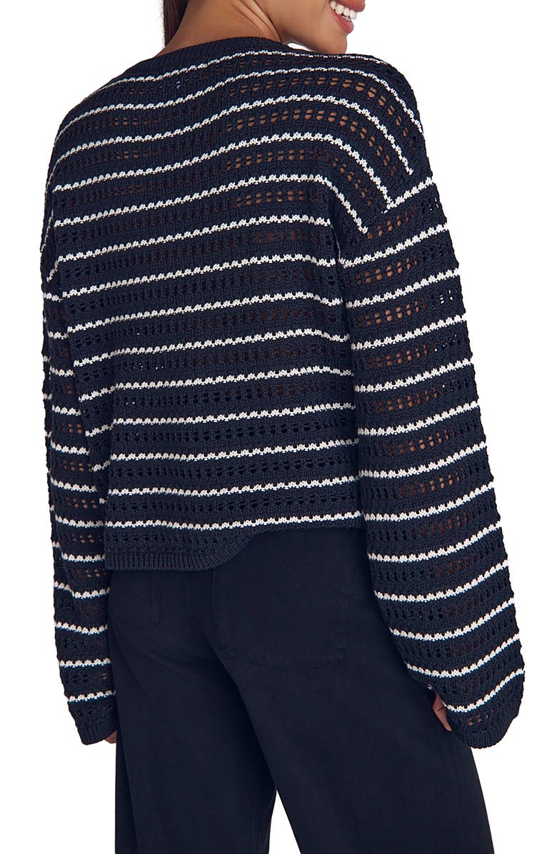 Bella Dahl Open Stitch Cotton & Silk Crop Sweater, Alternate, color, Black/ Ivory Stripe