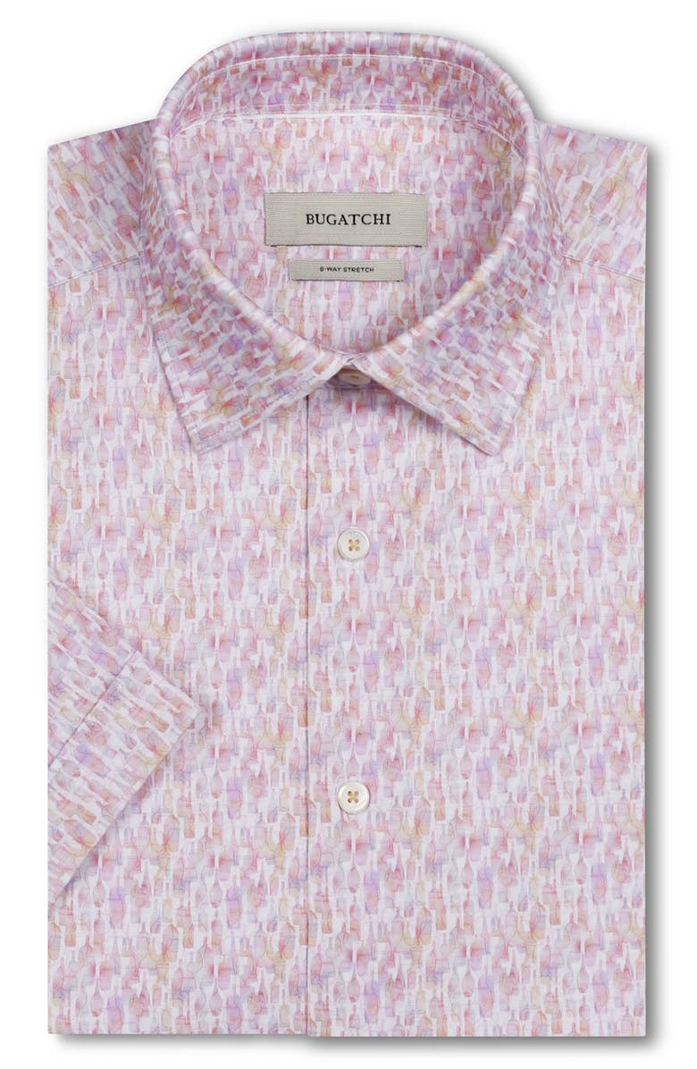 Bugatchi Miles OoohCotton<sup>®</sup> Watercolor Wine Print Short Sleeve Button-Up Shirt, Alternate, color, Prawn