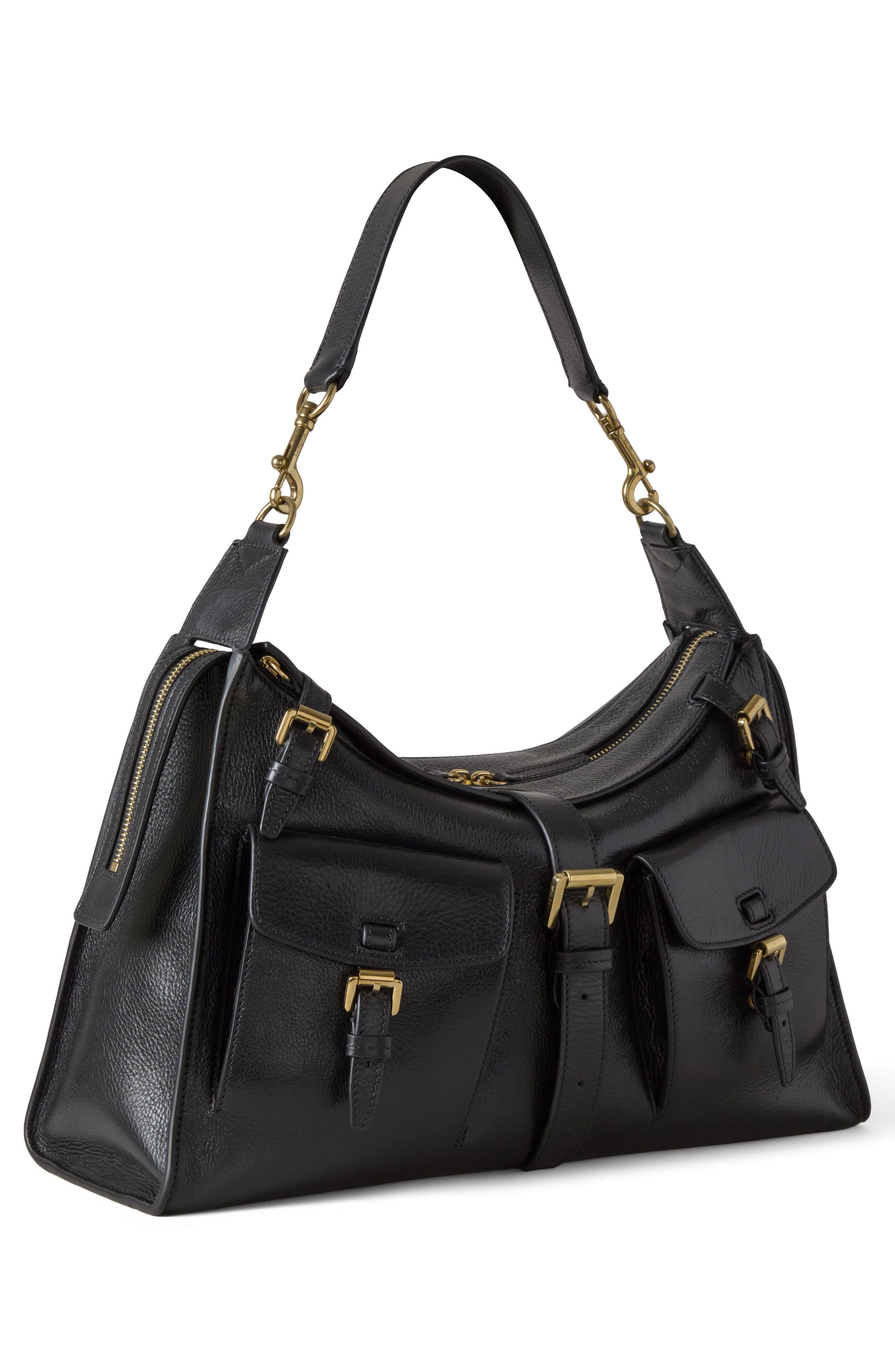 Mulberry Roxanne High Shine Leather Shoulder Bag, Alternate, color, Black