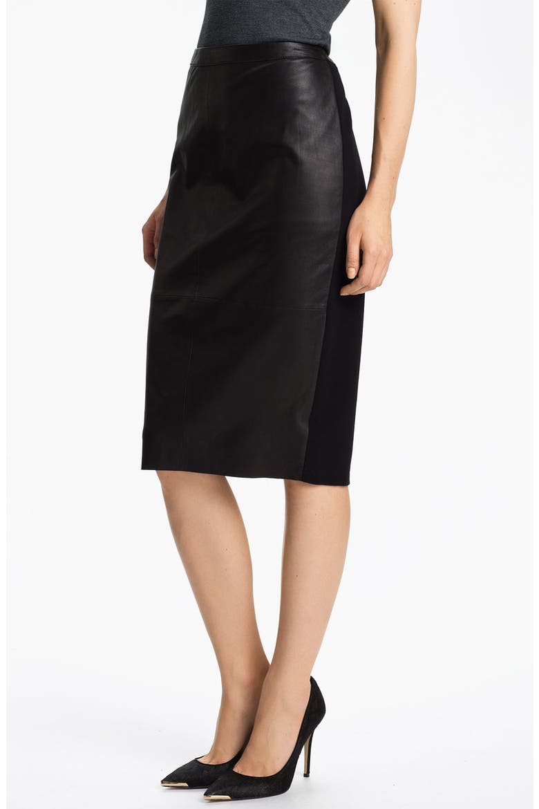 Leather Panel Pencil Skirt, Main, color, BLACK