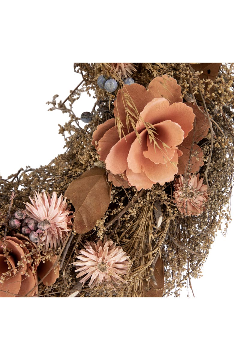 Northlight Orange and Coral Pink Twig and Floral Autumn Harvest Wreath, 13.75-Inch, Unlit, Alternate, color, 