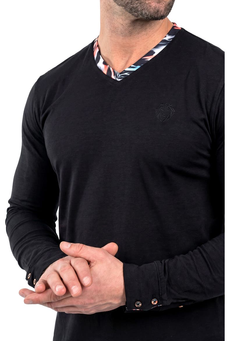 Edison Stretch Cotton Long Sleeve V-Neck T-Shirt, Alternate, color, BLACK