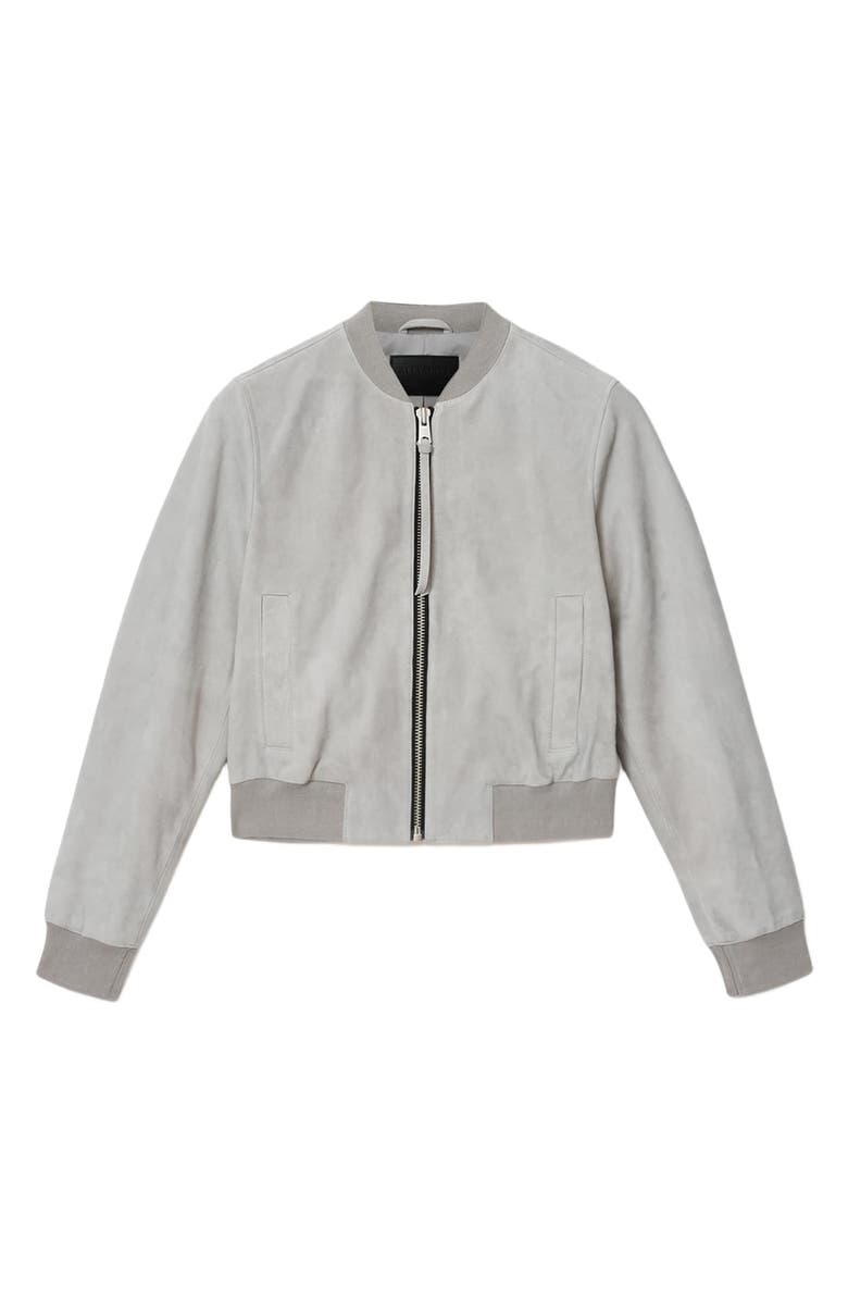AllSaints Orten Suede Bomber Jacket, Alternate, color, Light Grey